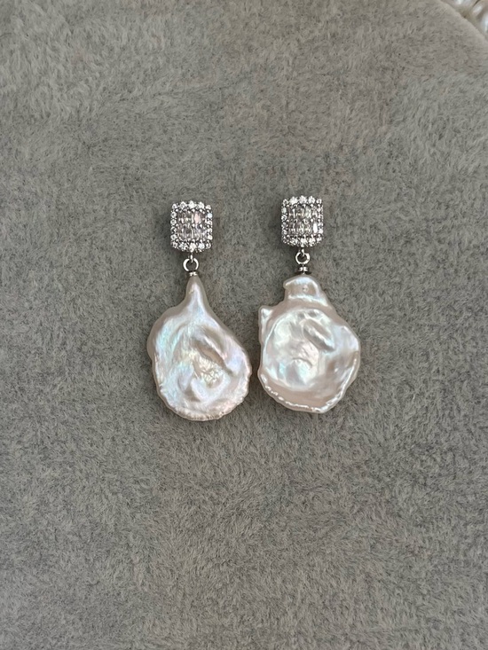 Jewelry - Baroque Pearl Drop Earrings with Crystal Pavé Studs - White 925 silver posts